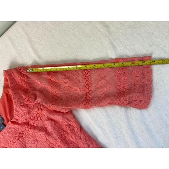 Rabbit Rabbit Rabbit Size M Peach Coral Lace Overlay Dress Wedding Guest Stretch - Picture 6 of 8